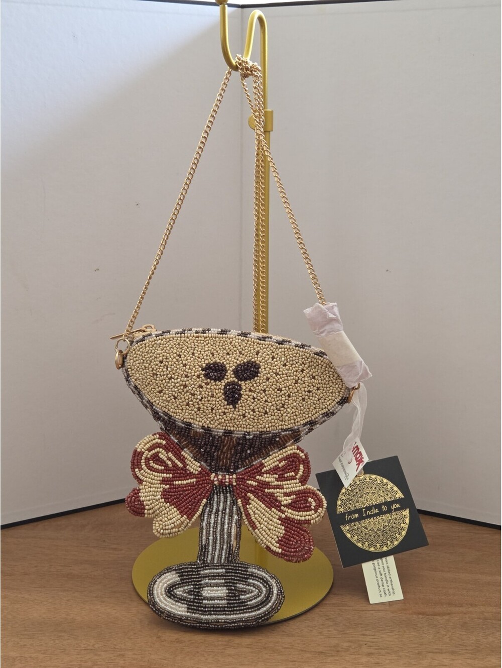 From India to You Beaded Martini Cocktail Glass Crossbody Bag Purse Novelty